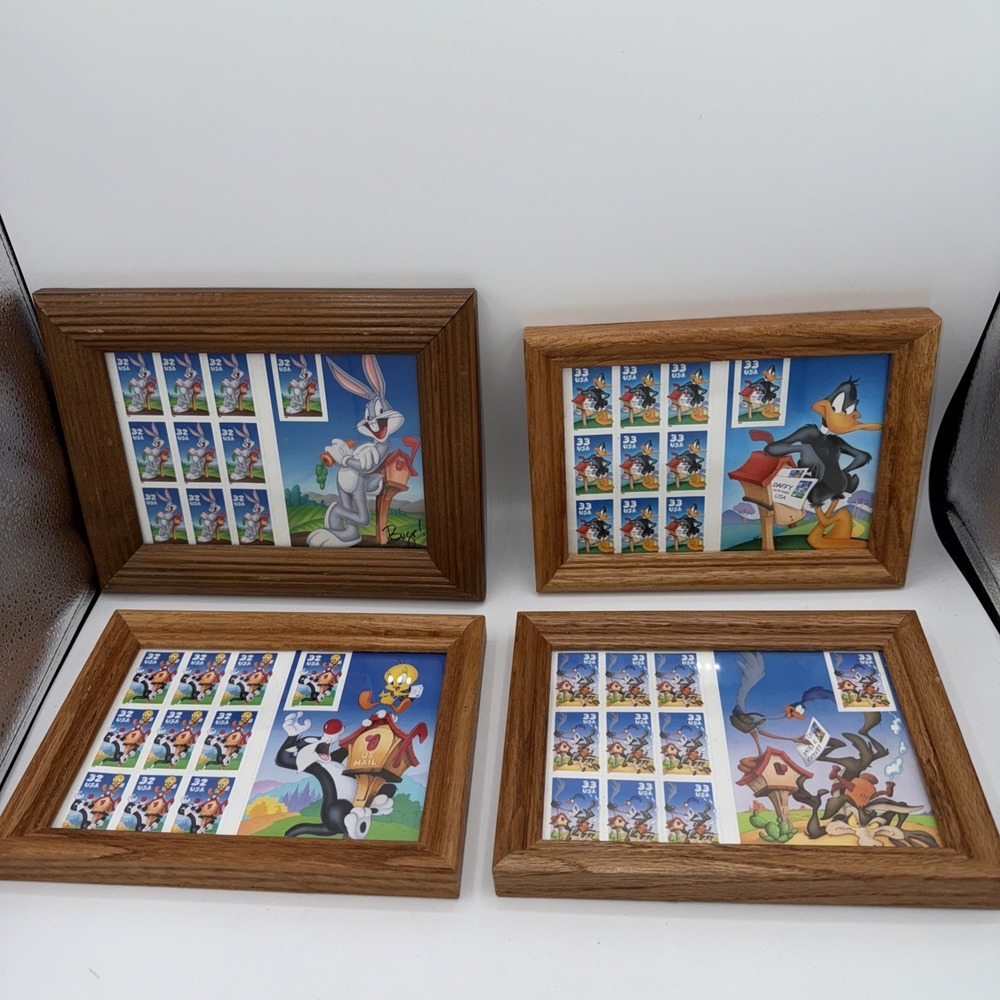 4 Set of USPS Looney Tunes Collection Stamps Bugs Daffy Sylvester 10 Each Framed